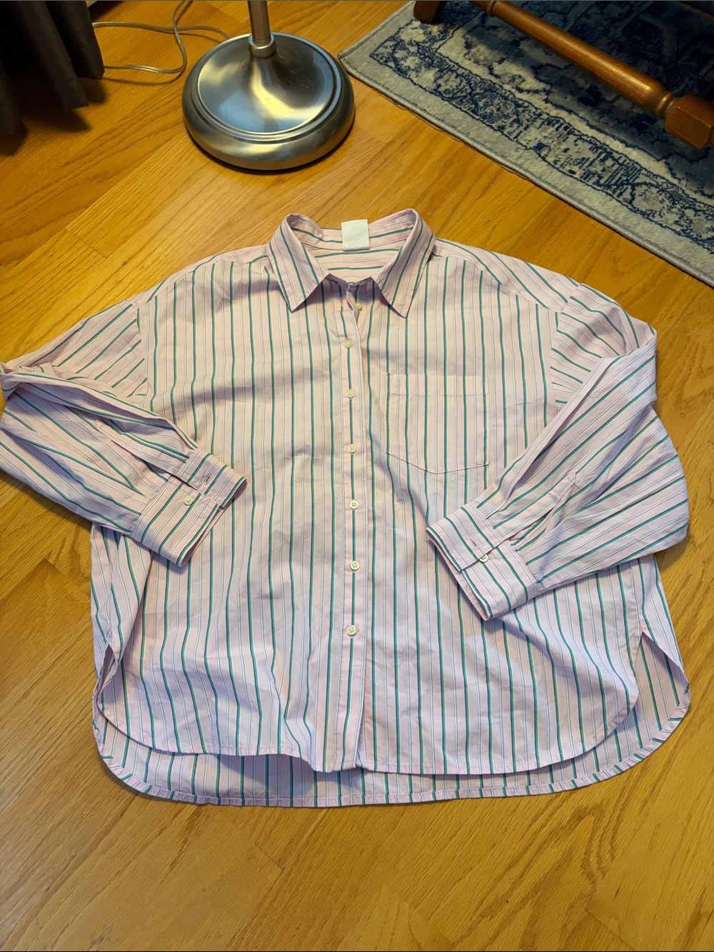GAP Poplin The Big Shirt Button Down Size Large pink green stripe